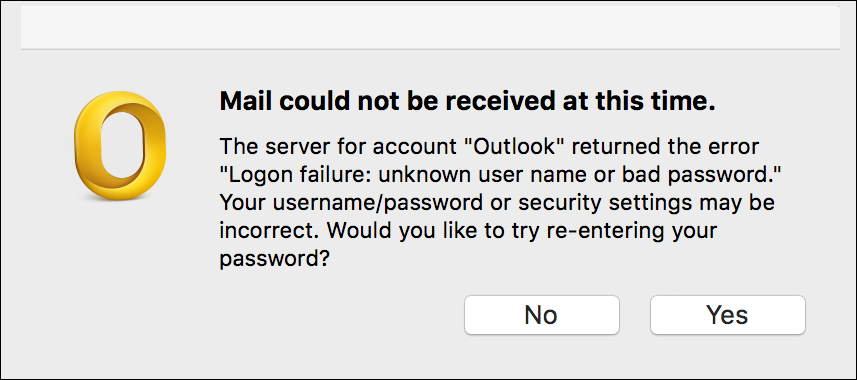 Outlook 2016 not connecting to server